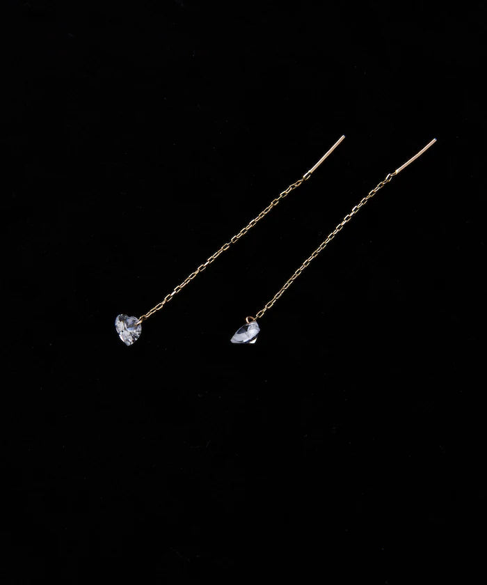 K10 Heart American Pierced Earrings / Chain Earrings / For Both Ears