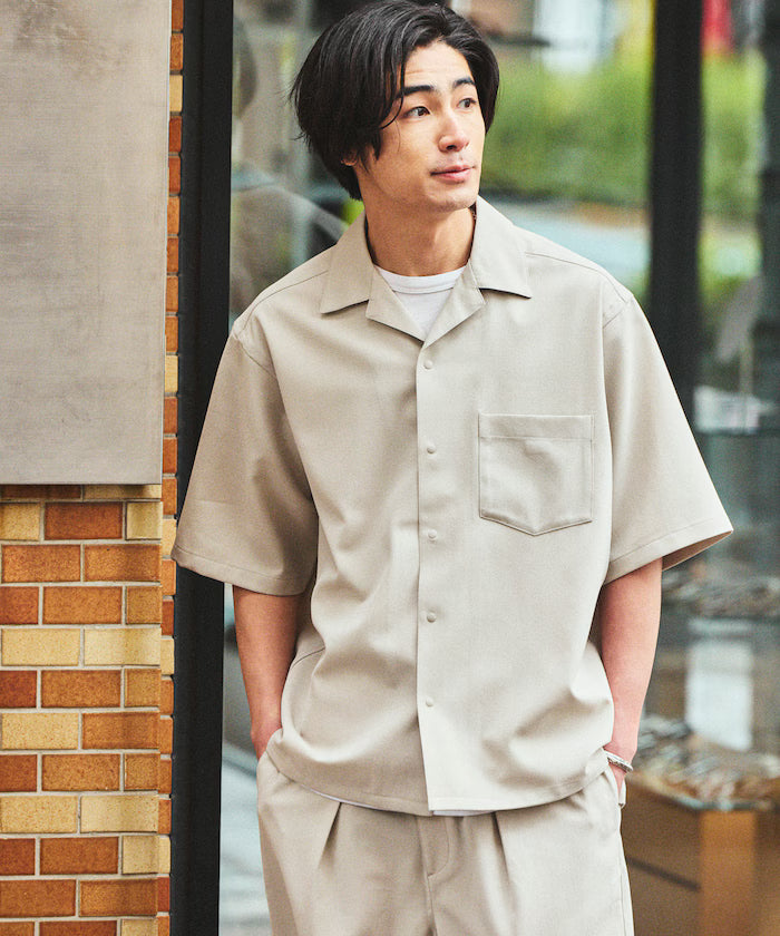 [New Color Addition] Quick-Dry Material Relaxed Fit Open Collar Short Sleeve Shirt Linen-Like