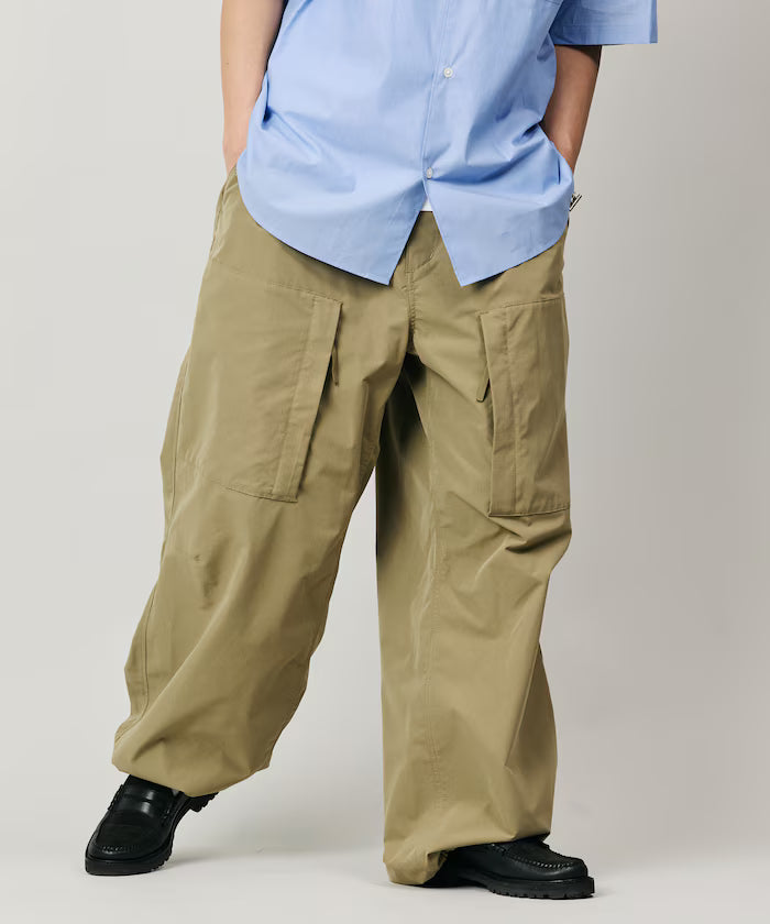 Quick Dry Fabric Wide Silhouette Poly Rip Cross Military Helicrew Pants/UV Cut/Quick Dry 【Limited Edition】 - Beige