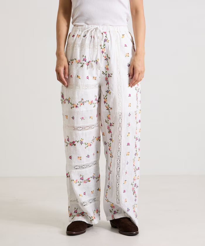 Dobby Floral Embroidery x Lace Pants