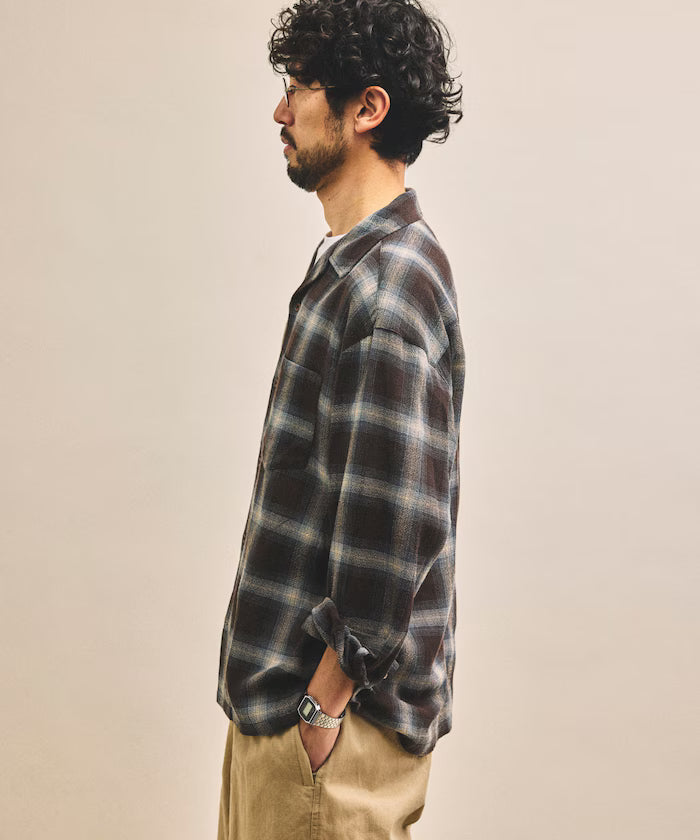 Pre-dyed ombre check sheer shirt relaxed fit