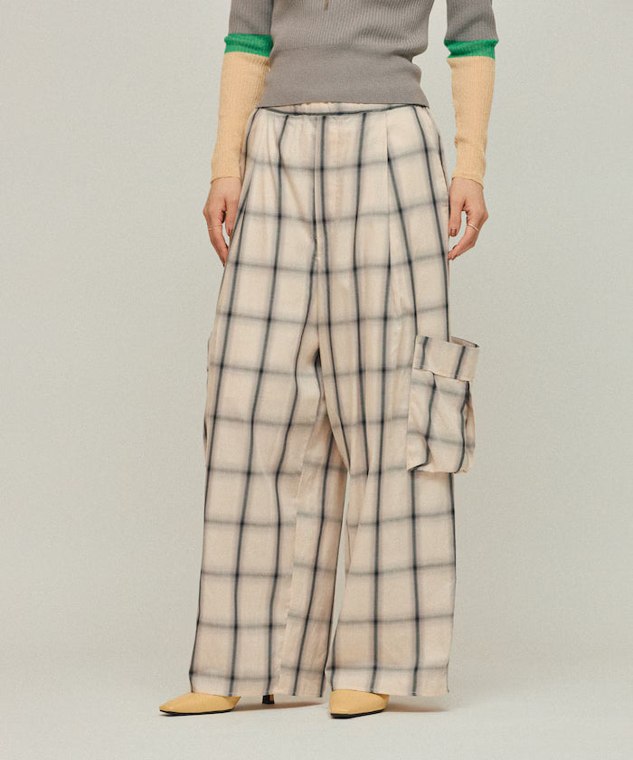 Ombre Check Easy Pants / Patch Pocket Wide Easy Pants - Off-White