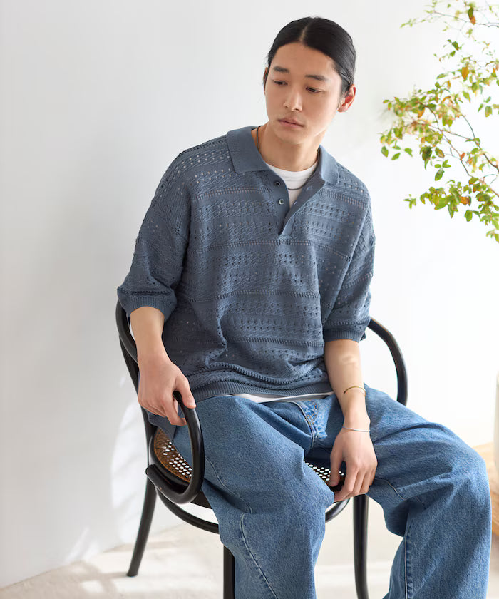 Big Silhouette Short Sleeve Knit Polo Shirt