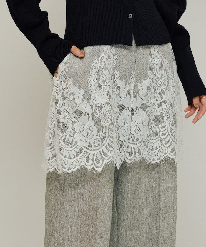 Lace Layered Slacks / Center Press Wide Slacks