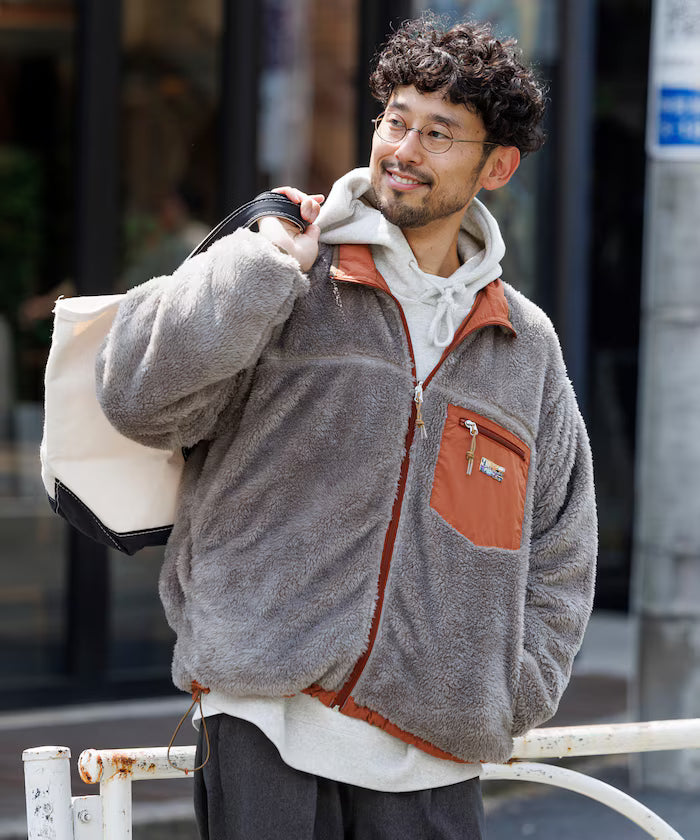 Relaxed Fit One Point Logo Reversible Nylon Fleece Jacket - Orange
