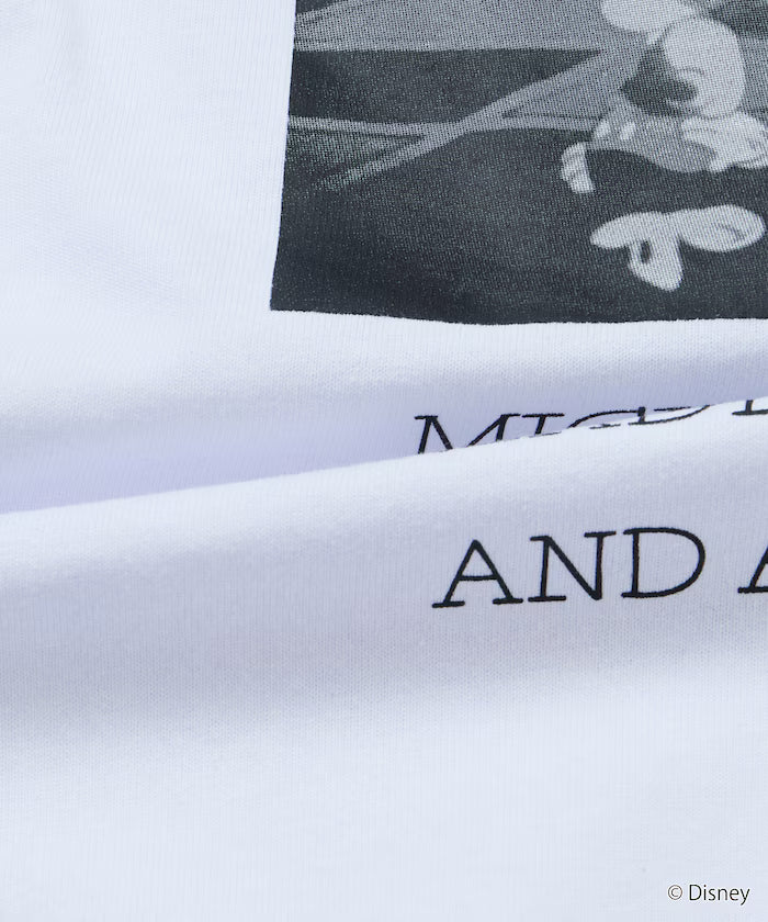 DISNEY/Mickey Mouse/Monochrome Back Print Crew Neck T-Shirt/Scene [Limited Edition]