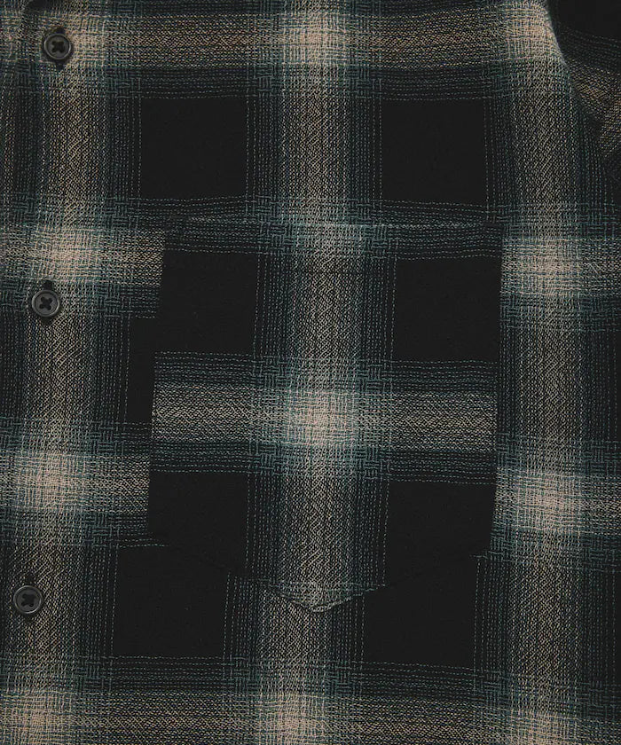 Dyed Ombre Check Open Collar Short Sleeve Sheer Shirt Relaxed Fit
