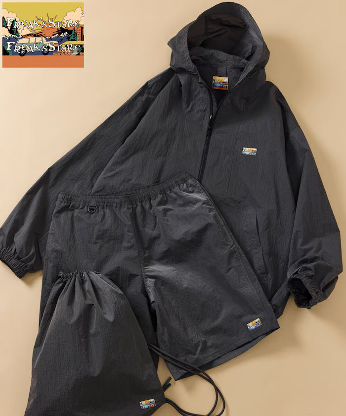 Outdoor Ripstop Nylon One Point Logo Zip-Up Parker Shorts Bag 3P Set - Charcoal Gray