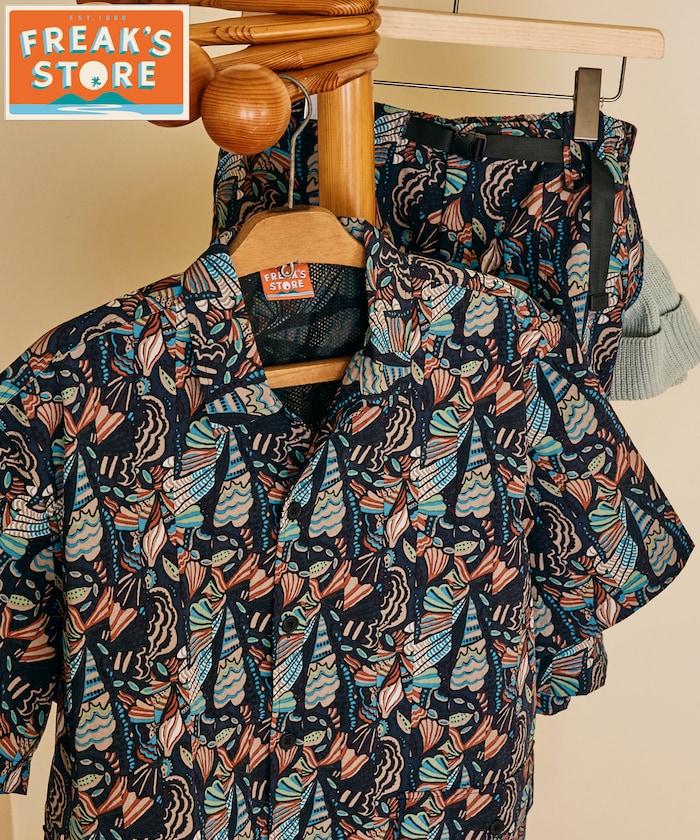 FREAK'S STORE for BEACH & FES Recycled Nylon Short Sleeve Shirt - Navy Batik