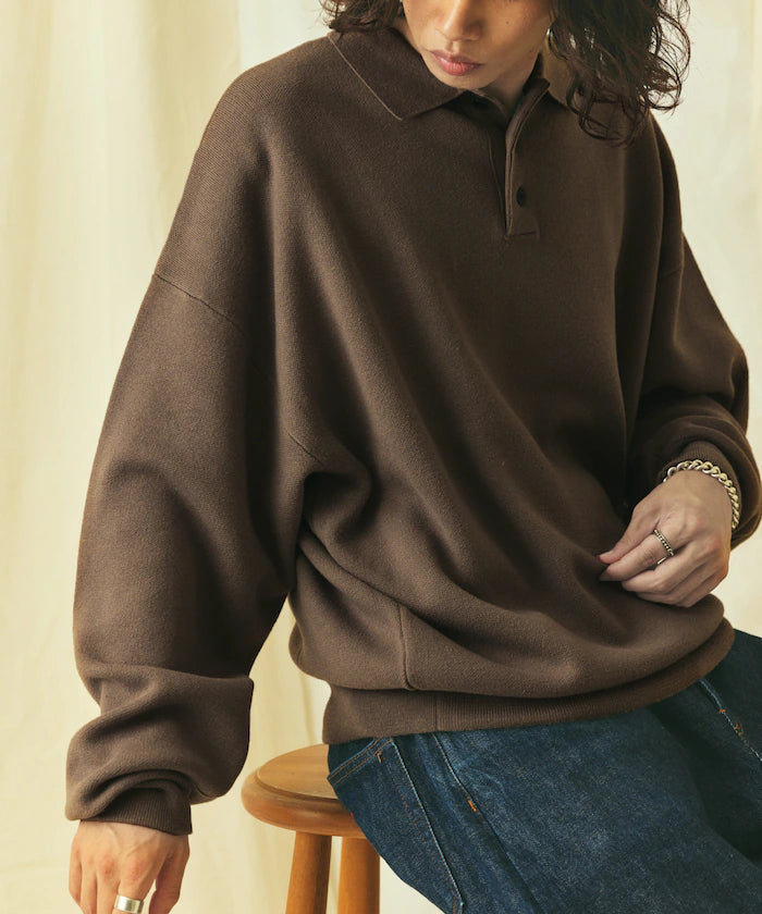 Relax Fit Relax Fit Sweat-like Polo Collar Knit [Limited Edition] - Brown