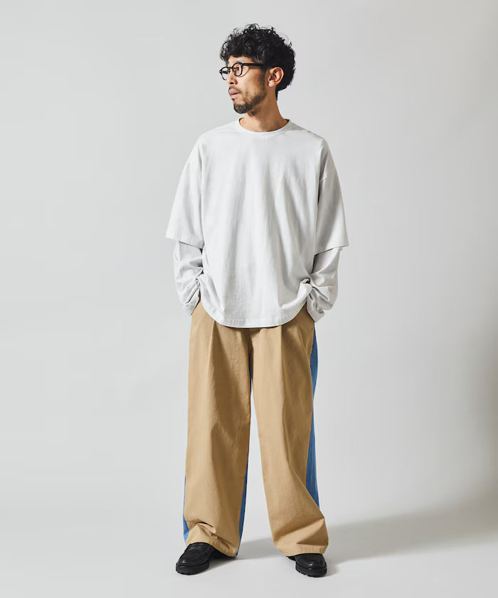 Chino Denim Docking Pants / Wide Straight Pants