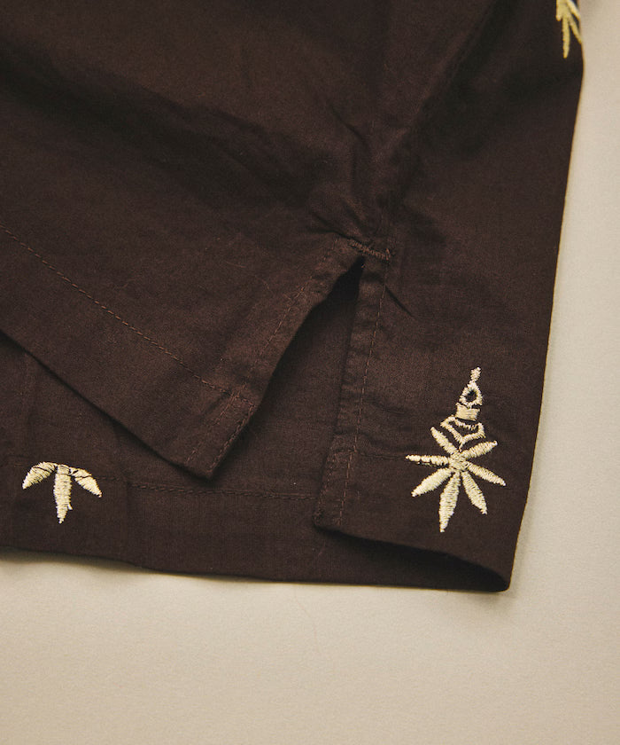India-made all-over pattern embroidered relax-fit open collar short sleeve shirt