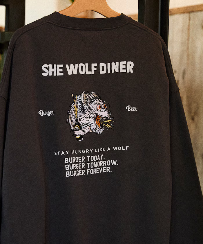 SHE WOLF DINER×FREAK'S STORE/She Wolf Diner Exclusive Big Silhouette Back Embroidered Crewneck Sweatshirt/WOLF [Limited Edition]