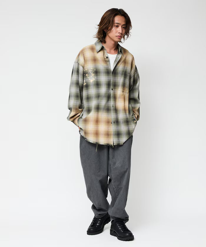 Relax Fit Relaxed Fit Bleached Ombre Check Flannel Shirt [Limited Edition]