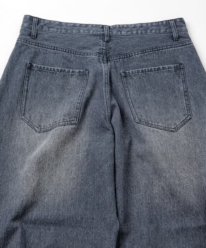 Wide Silhouette Curve Denim Pants One Wash