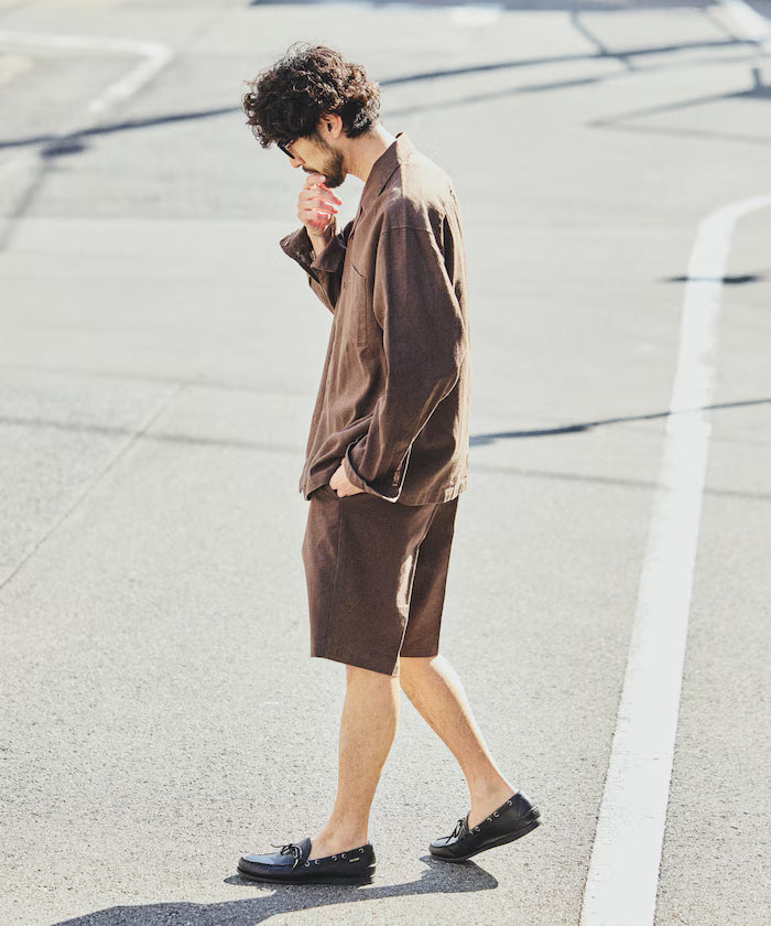 LINEN COTTON OPEN COLLAR SHIRT【Compatible with setups】