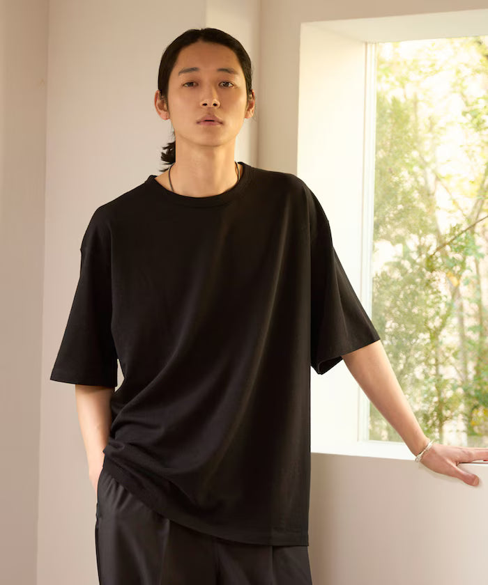 SUPER MERINO WOOL×INKEEP Crew Neck Short Sleeve T-Shirt - Black