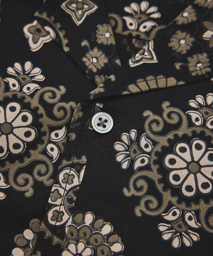 [New color added] Indian-made Relaxed Fit Batik Pattern Print Open Collar Shirt Short Sleeve Small Pattern