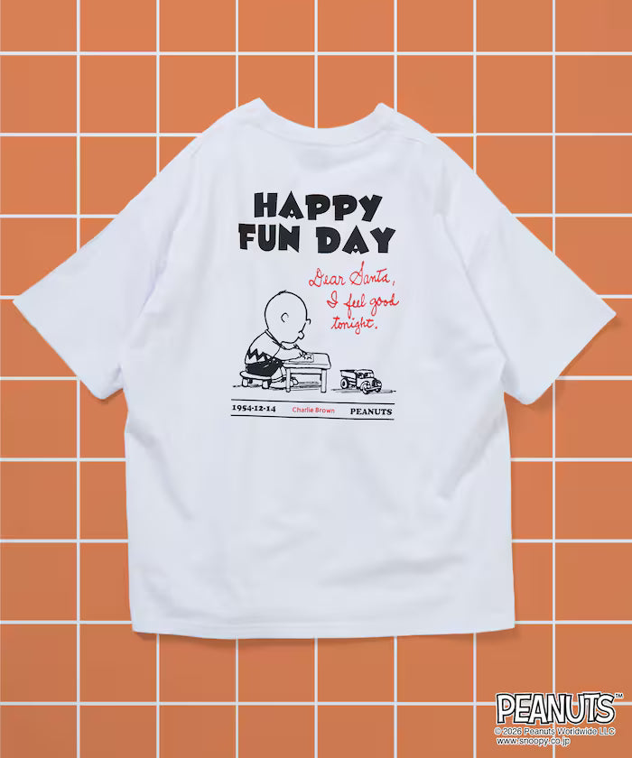 PEANUTS/Peanuts Exclusive Big Silhouette Back Print Crew Neck T-Shirt/HAPPY FUN DAY [Limited Release] - White