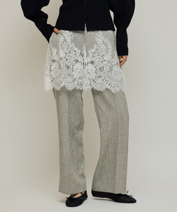 Lace Layered Slacks / Center Press Wide Slacks