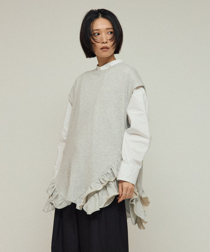 Organic Cotton Frill Hem Top / Relaxed Fit / French Terry Sweat / Best