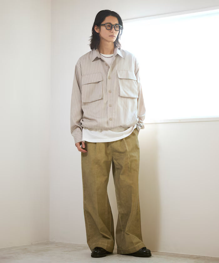 Fade processing cotton tuck wide pants