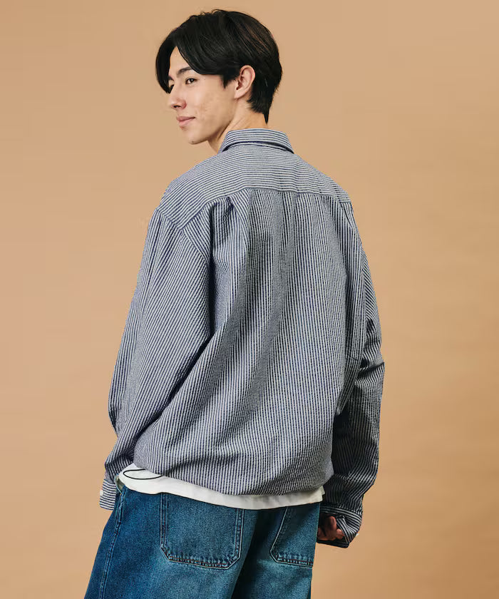 FREAK'S STORE for BEACH & FES Seersucker Spindle Regular Collar Long Sleeve Shirt