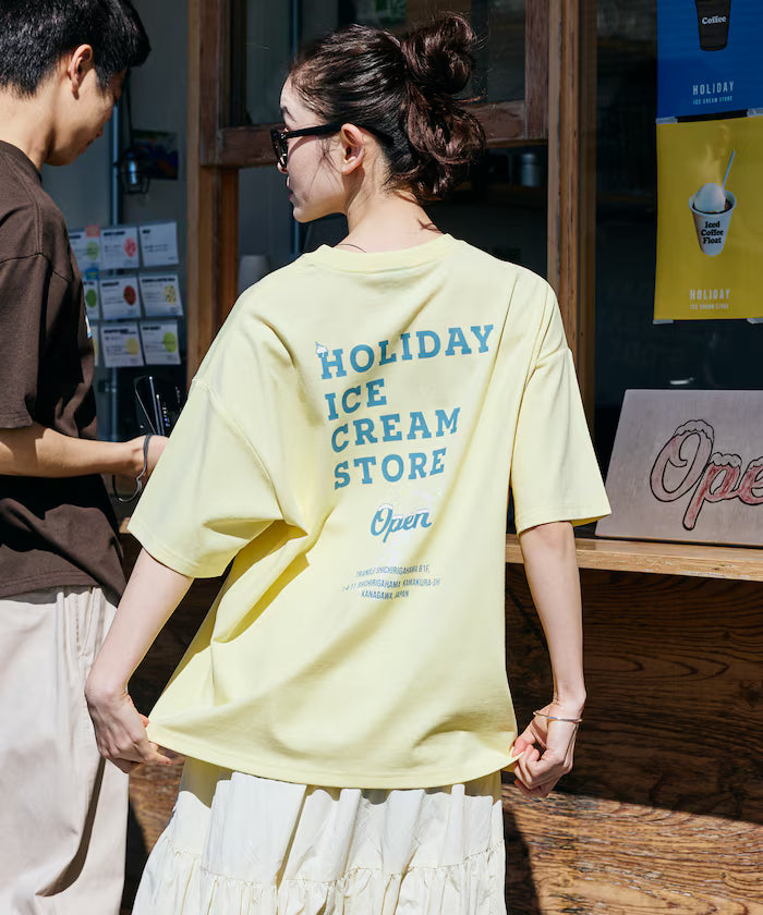 HOLIDAY ICECREAM×FREAK'S STORE Collaboration Big Silhouette Back Print Crew Neck T-Shirt [Limited Edition] - Yellow