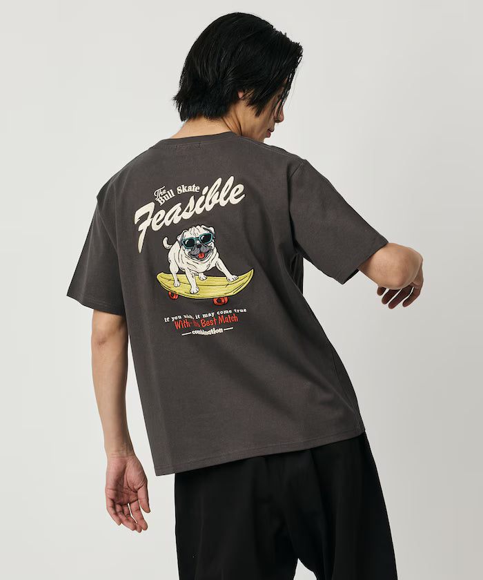 Relaxed Fit Back Embroidery Design Crew Neck T-Shirt / Dog 【Limited Edition】