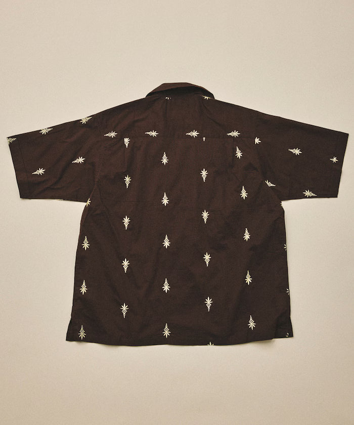 India-made all-over pattern embroidered relax-fit open collar short sleeve shirt