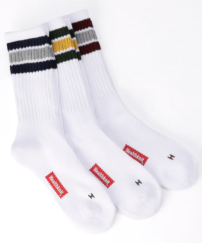 Custom Color 3 Line Crew Socks (Fits 25.0-27.0cm) - White