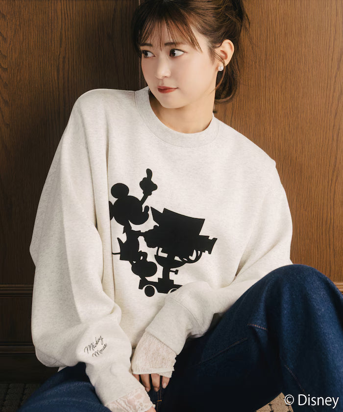 FREAK'S STORE×Ami Maeda/Disney/Mickey Mouse/Mickey Mouse/Flock Print Sweatshirt [Limited Edition]