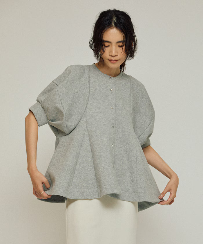 Cardigan with Peplum and Puff Sleeves