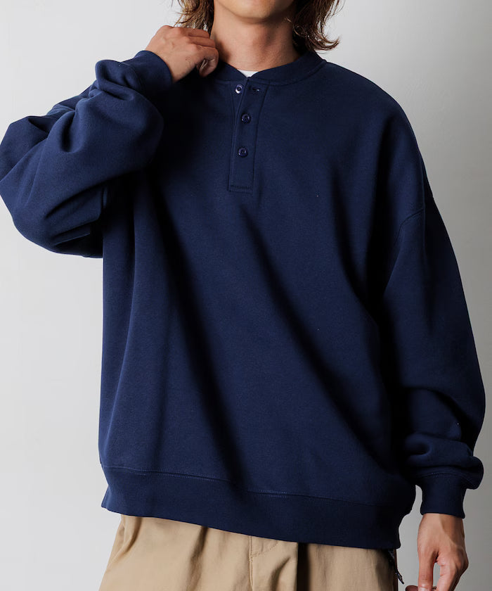 Big Silhouette Henley Neck Sweat Pullover [Limited Edition] - Navy