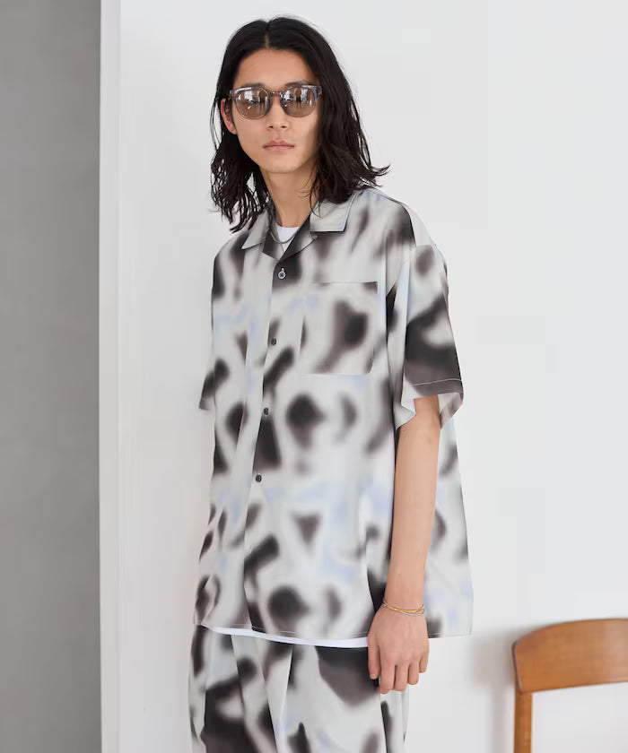 Open collar pattern short sleeve shirt / all-over design open collar shirt / compatible with set-up