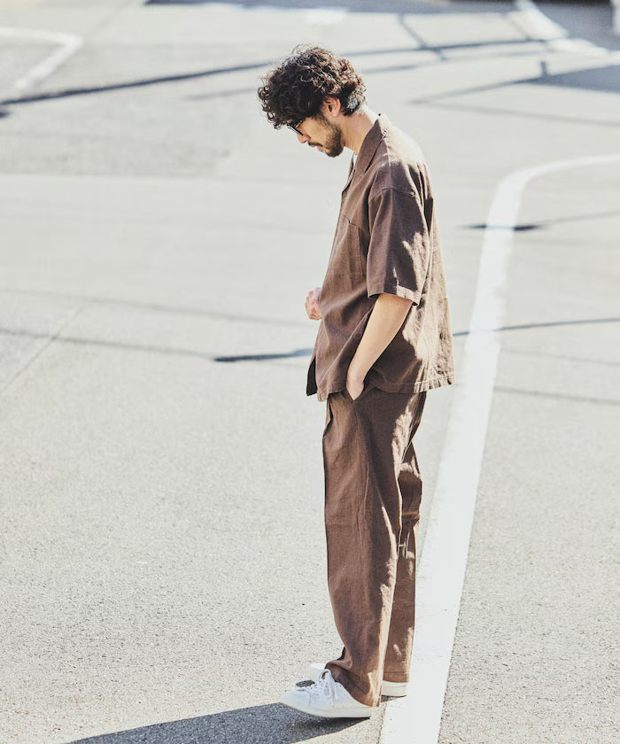 LINEN COTTON OPEN COLLAR SS SHIRT