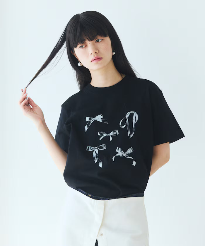 Comfortable Ribbon Print Crew Neck T-shirt