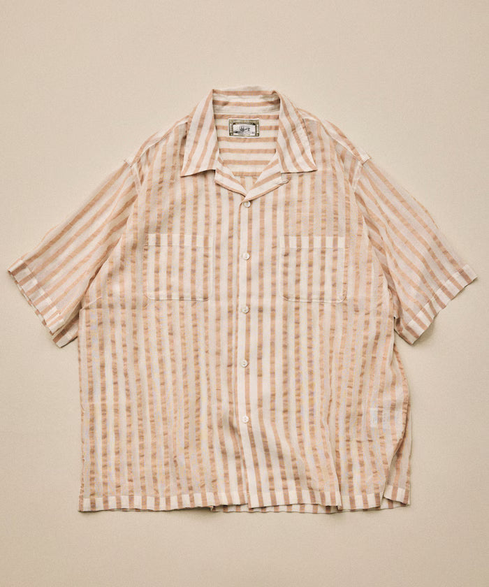 Indian-made Relaxed Fit Wide Stripe Sheer Sucker Open Collar Short Sleeve Shirt