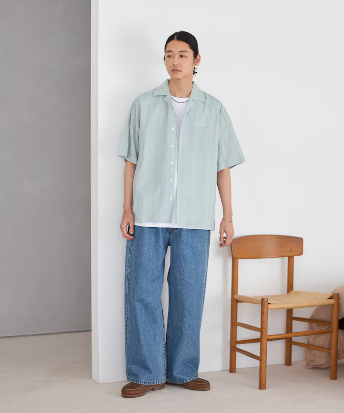 Dobby Weave Short Sleeve Open Collar Shirt / Big Silhouette