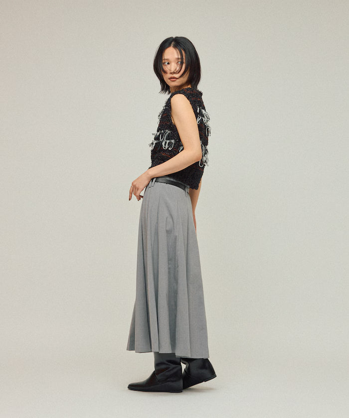 Mixed Material Fringe Knit Vest / Striped Knit Vest 25AW