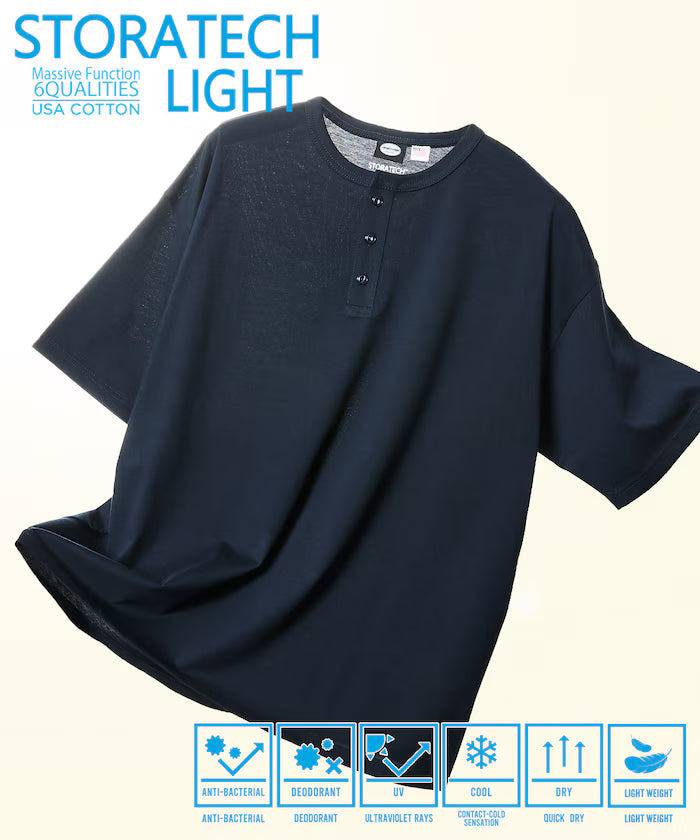 STORATECH/Stratech Lightweight Henley Neck T-Shirt/Antibacterial/Odor Resistant/Antimicrobial/UV Cut/Contact Cooling/Dry Fast 【Limited Edition】