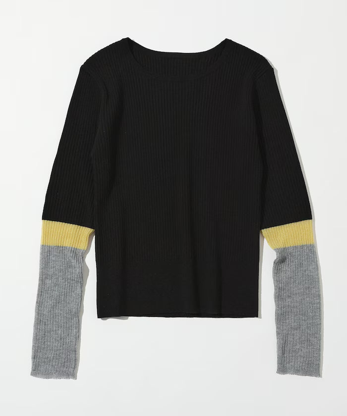 Functional material silk blend color block knit pullover / anti-pill / machine washable