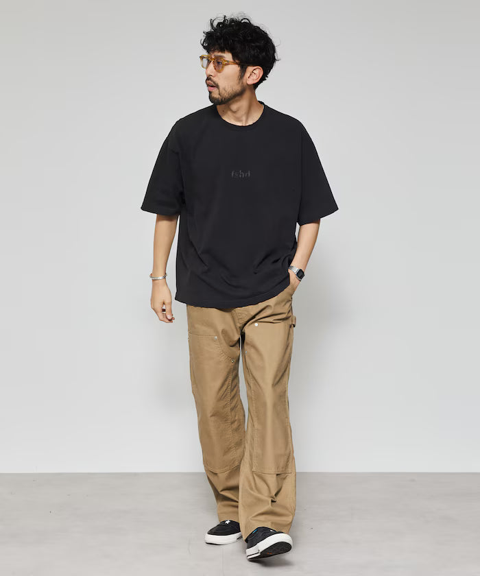 7.3 oz damaged processed front logo print short sleeve T-shirt / oversized crew neck short sleeve T-shirt