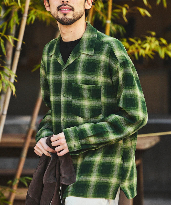 Pre-dyed ombre check sheer shirt relaxed fit
