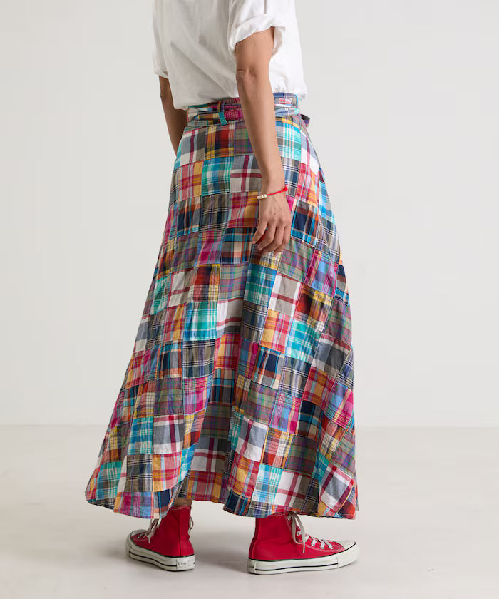 Indian patchwork check wrap skirt