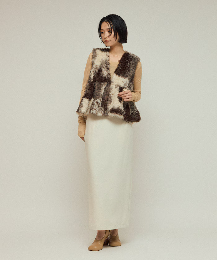 Peplum Silhouette Cow Print Fake Fur Vest