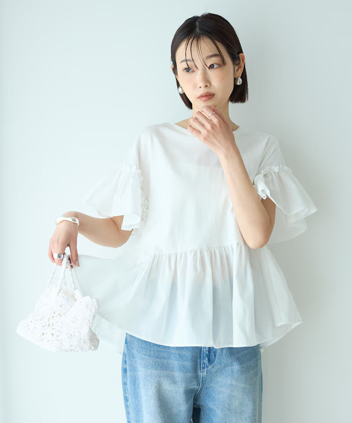 Organic Cotton Frill Sleeve T-shirt - White