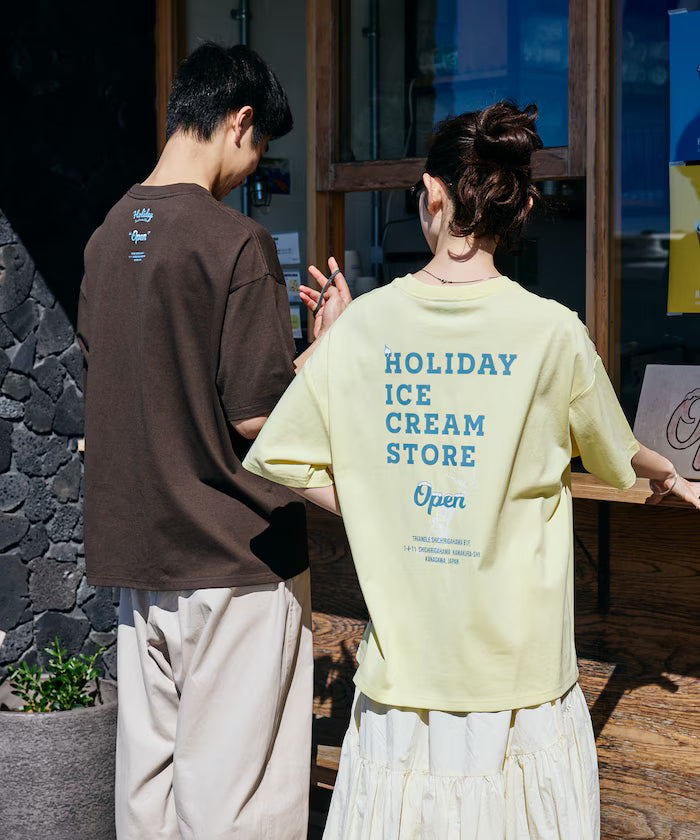 HOLIDAY ICECREAM×FREAK'S STORE Limited Edition Big Silhouette College Print Crew Neck T-Shirt