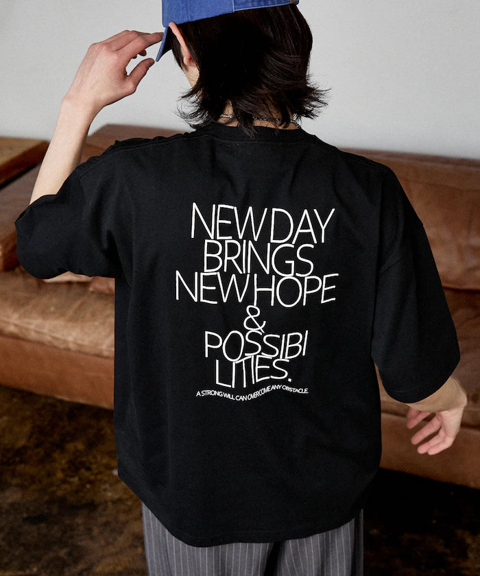 LOVE POP STUDIO NEW DAY Typography T-shirt Limited Edition - Black