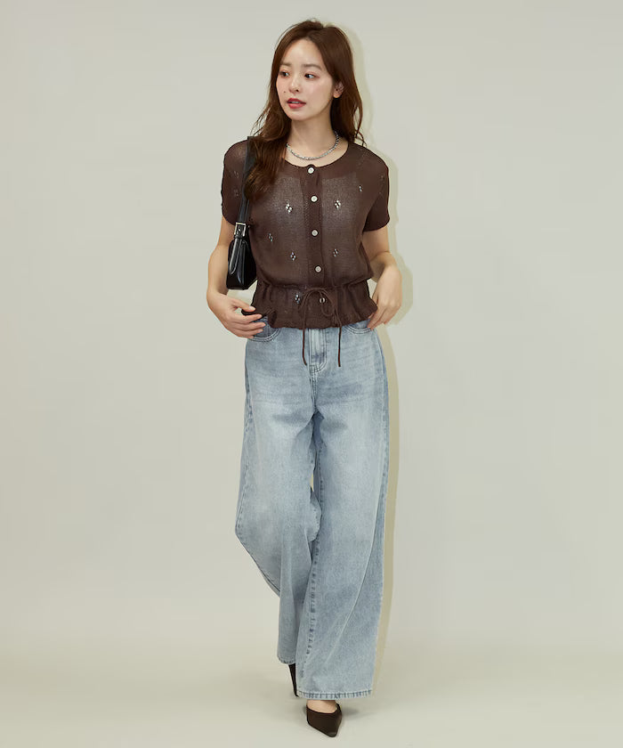 Linen Touch Eyelet Knit Cardigan Limited Edition